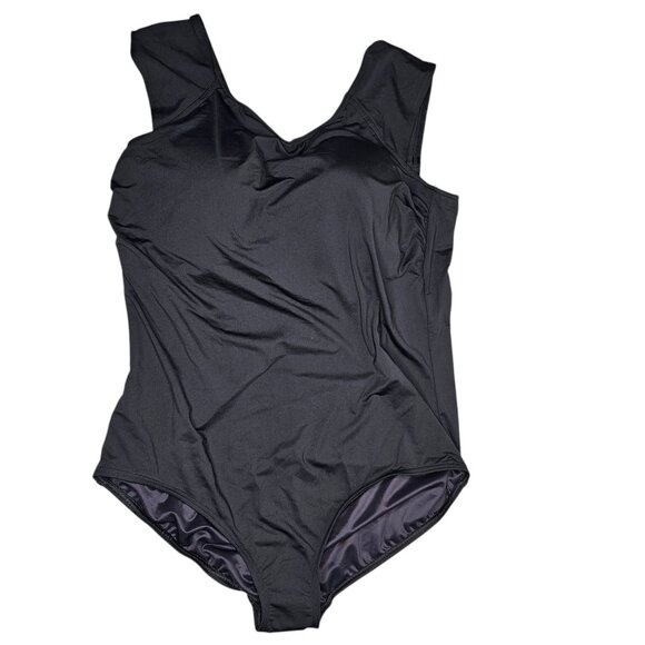 Lands End 22W Black One Piece Swimsuit Tummy Control Cap Sleeve X Back Lined Cup - Picture 3 of 9